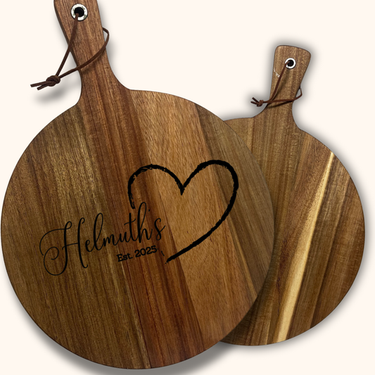 Ever After Personalized Acacia Wood Cutting Board – Simple Laser-Engraved Design | 13.6” or 16” Charcuterie & Bread Board for Wedding Gift