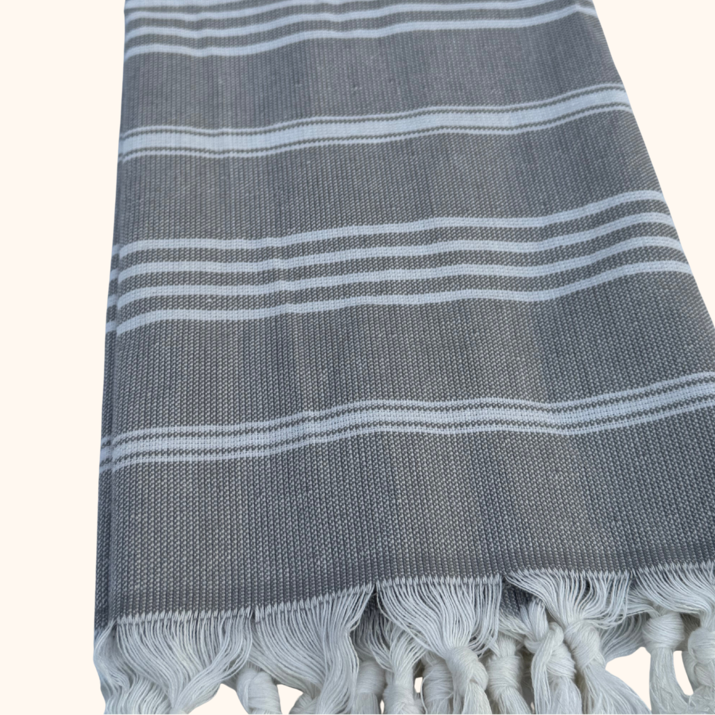Aqua and Gray Striped Hanging Kitchen Hand Towel | Extra Long Turkish Towel with Wooden Button Closure