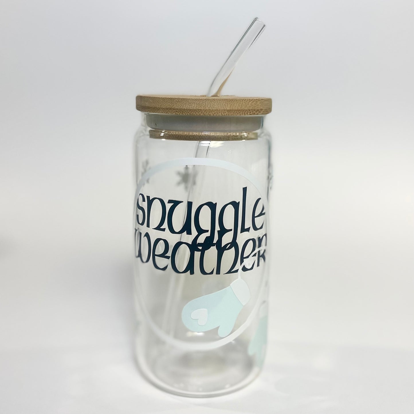 Color Changing Snuggle Weather 16 oz Glass Tumbler with Bamboo Lid and Glass Straw, Christmas Tumbler For Gifts