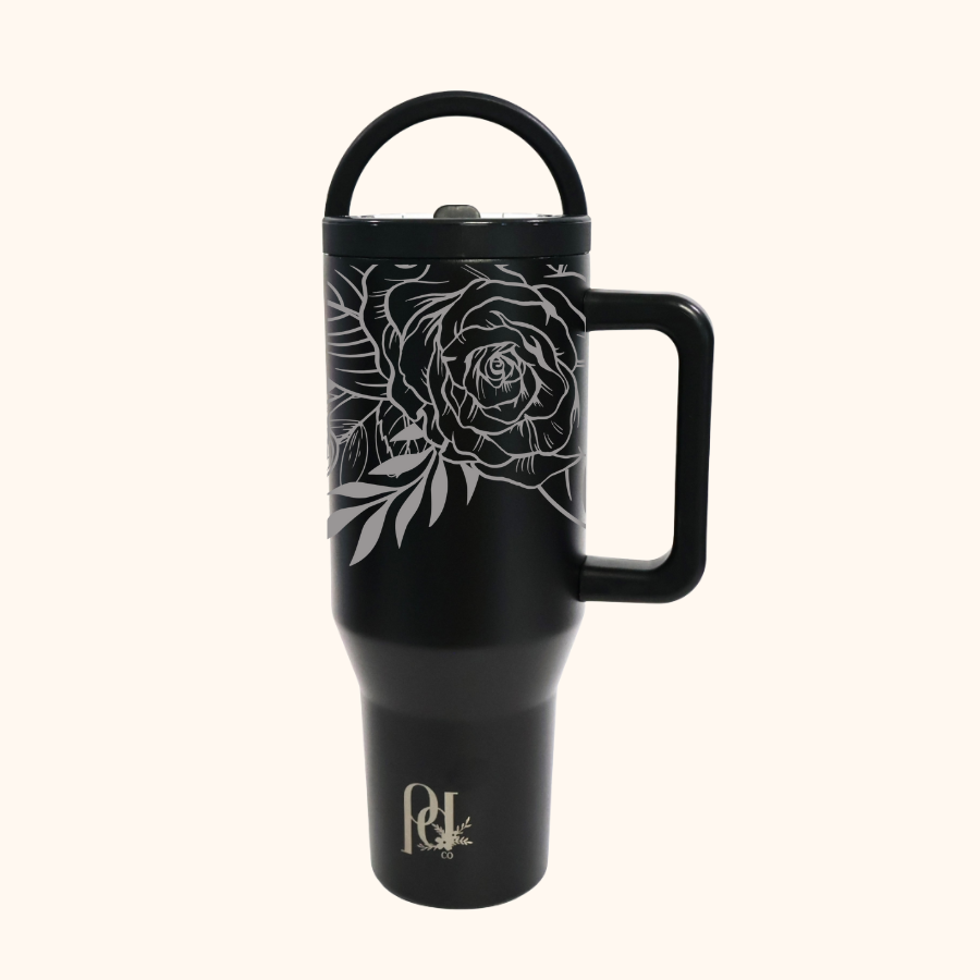 Heirloom Rose Hydra Hauler – 40 oz Laser Engraved Rose Floral Tumbler | Leakproof Dual Handle Stainless Steel Cup