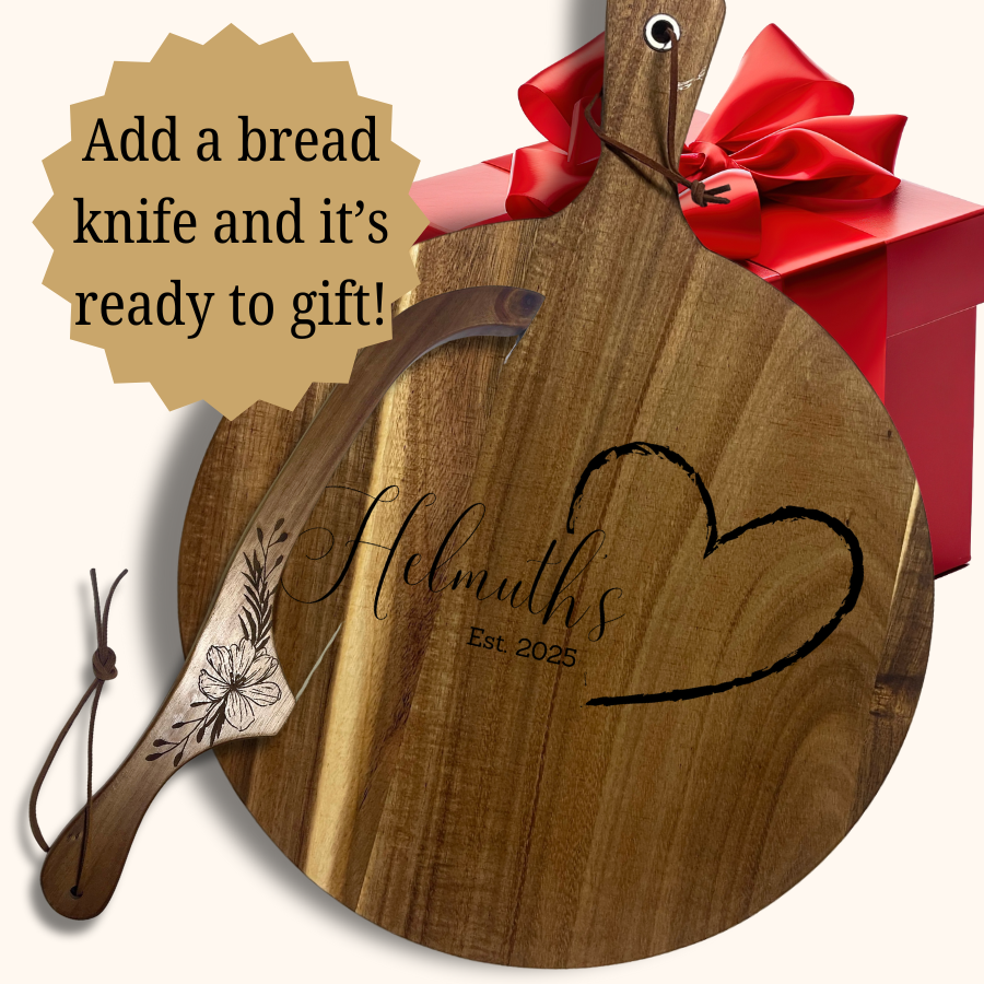 Ever After Personalized Acacia Wood Cutting Board – Simple Laser-Engraved Design | 13.6” or 16” Charcuterie & Bread Board for Wedding Gift