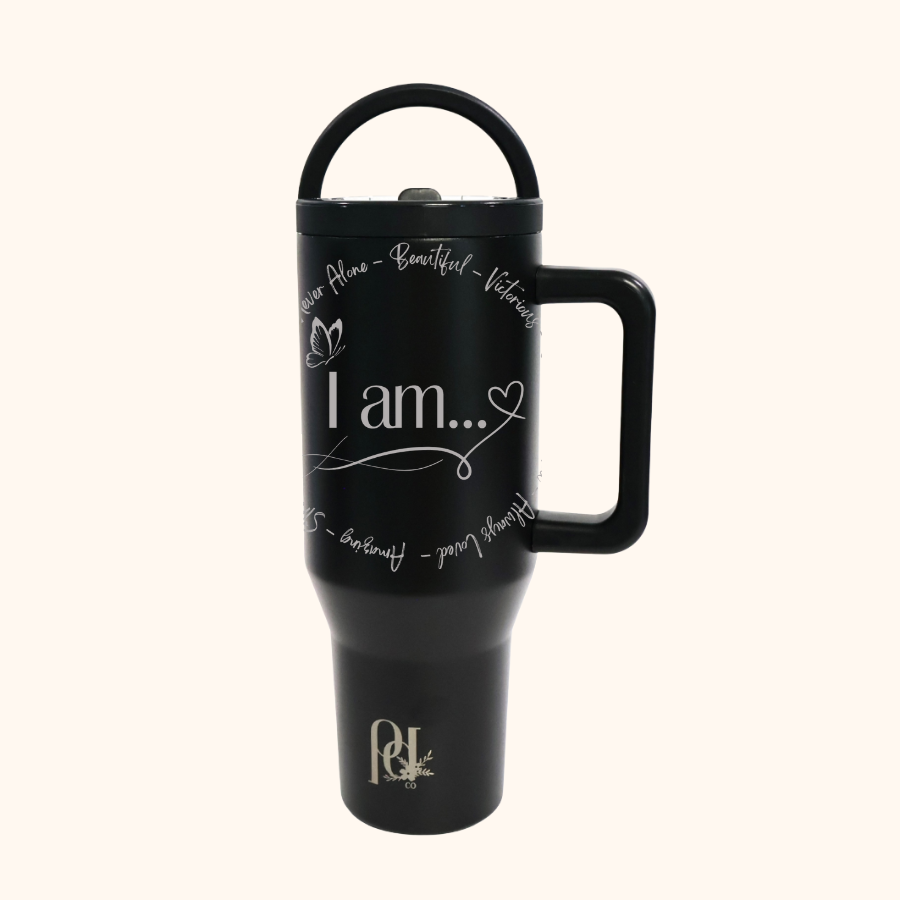 I am...Worthy Butterfly Hydra Hauler – 40 oz Leakproof Stainless Steel Tumbler with Dual Handles & Flip Straw | Laser Engraved Tumblers
