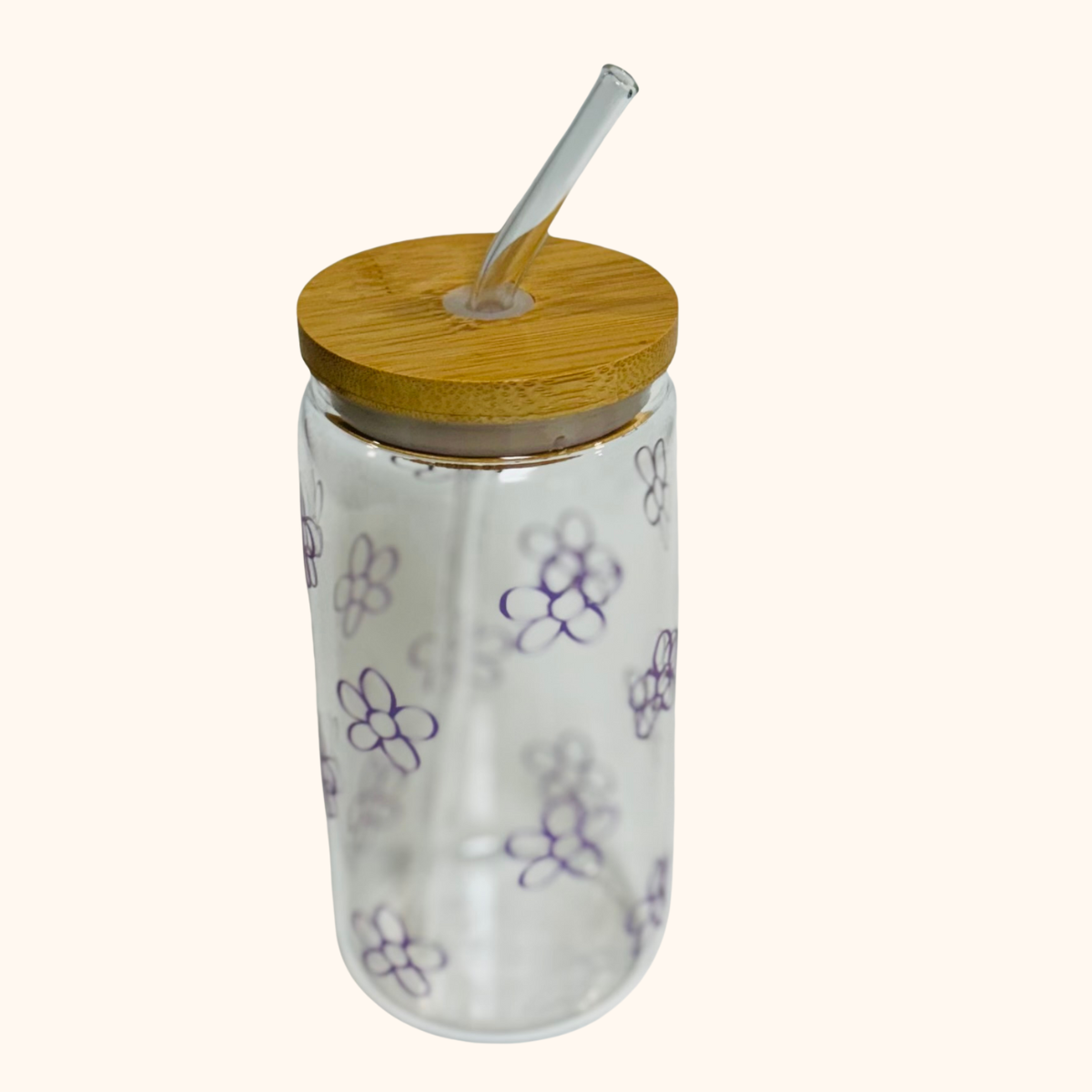 Dancing Daisy – 16 oz Glass Iced Coffee Tumbler | Floral Matcha Cup