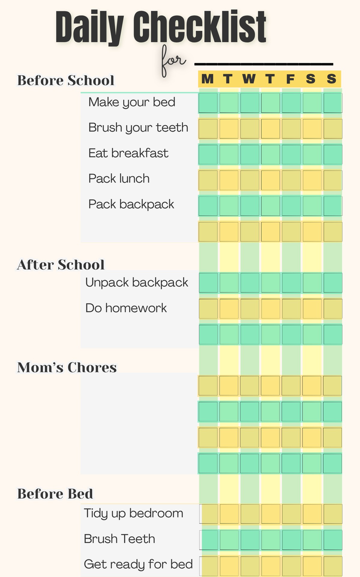 Daily Checklist For Children