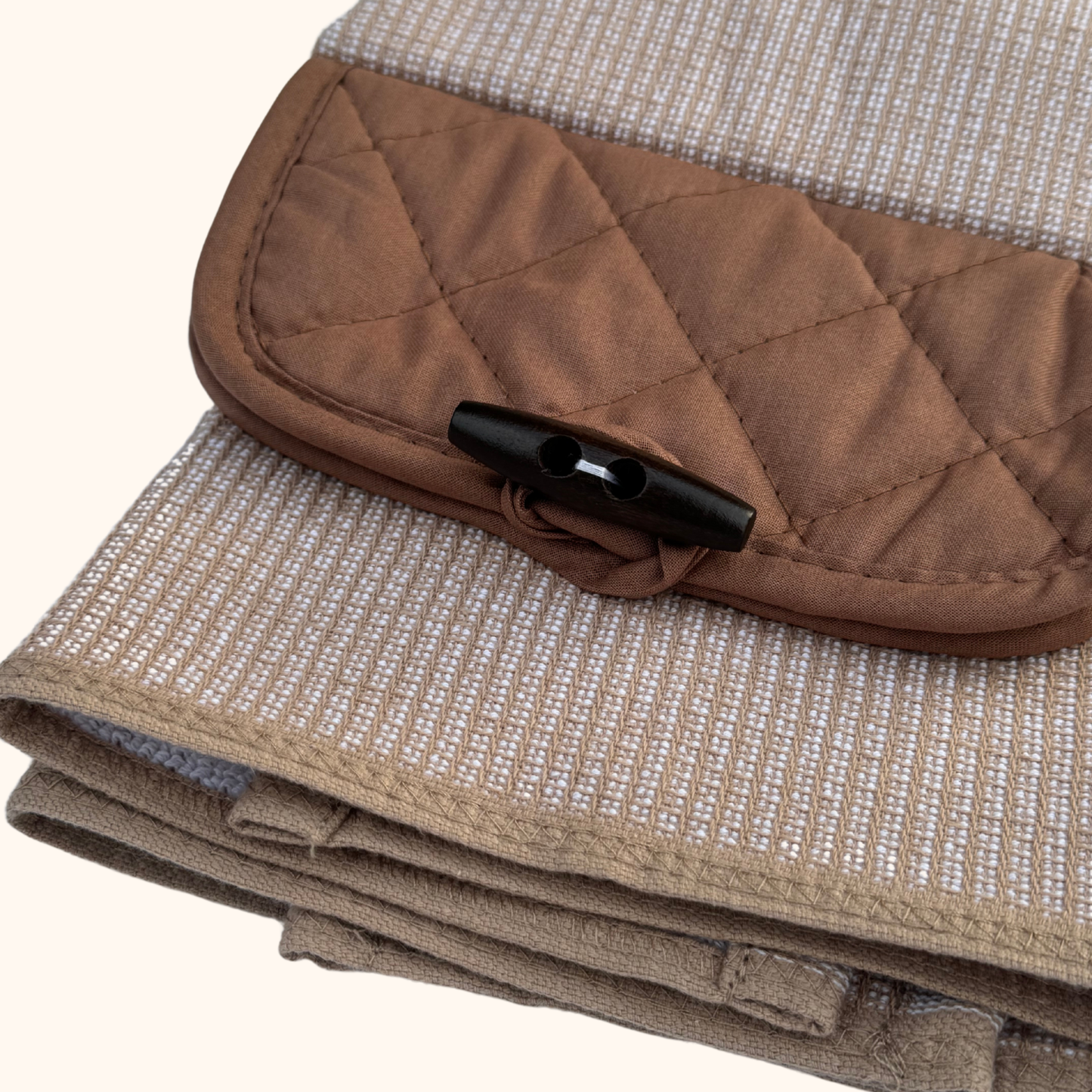 Hanging Kitchen Hand Towel with Button – Brown and Spring Floral – Absorbent Oven Door Towel