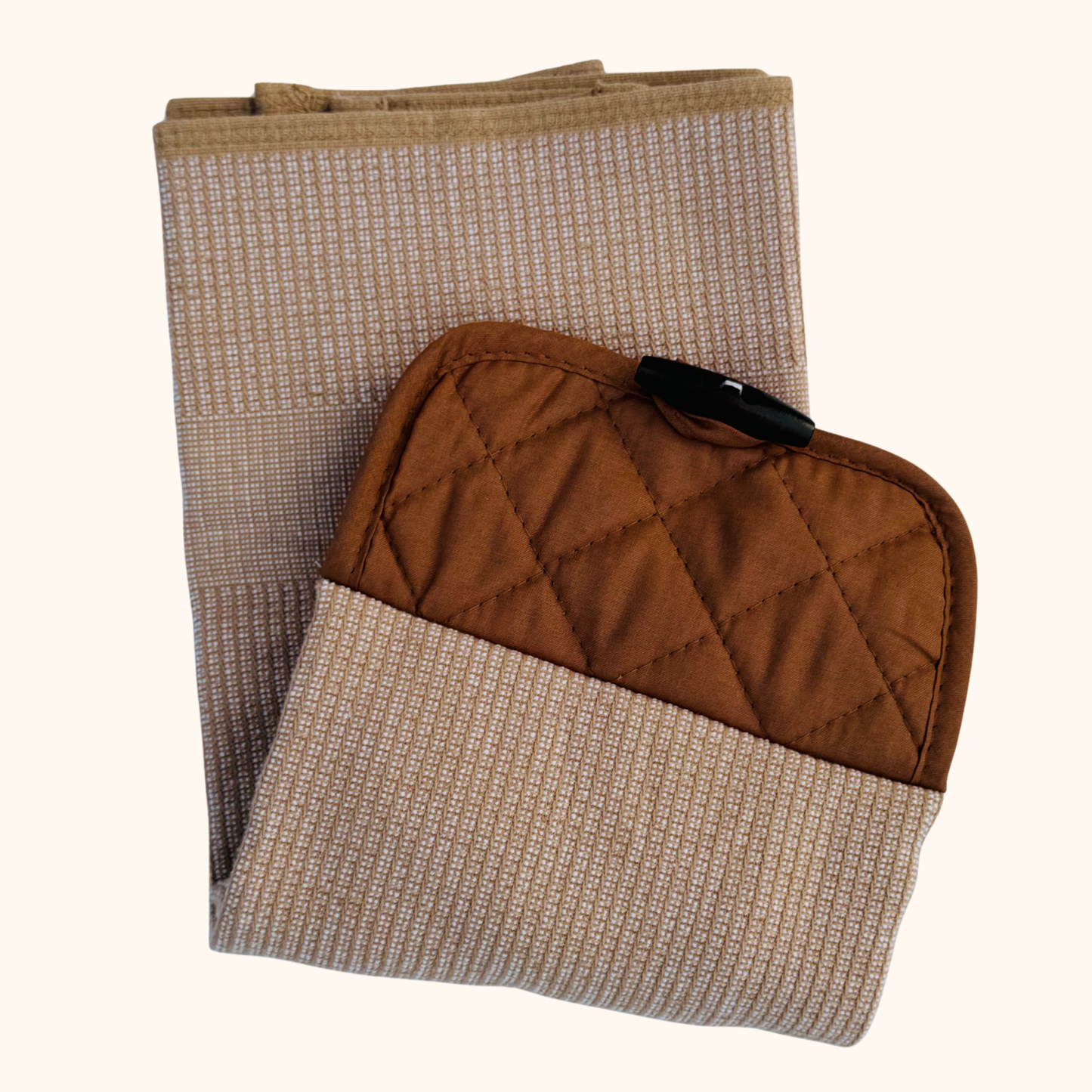 Hanging Kitchen Hand Towel with Button – Brown and Spring Floral – Absorbent Oven Door Towel