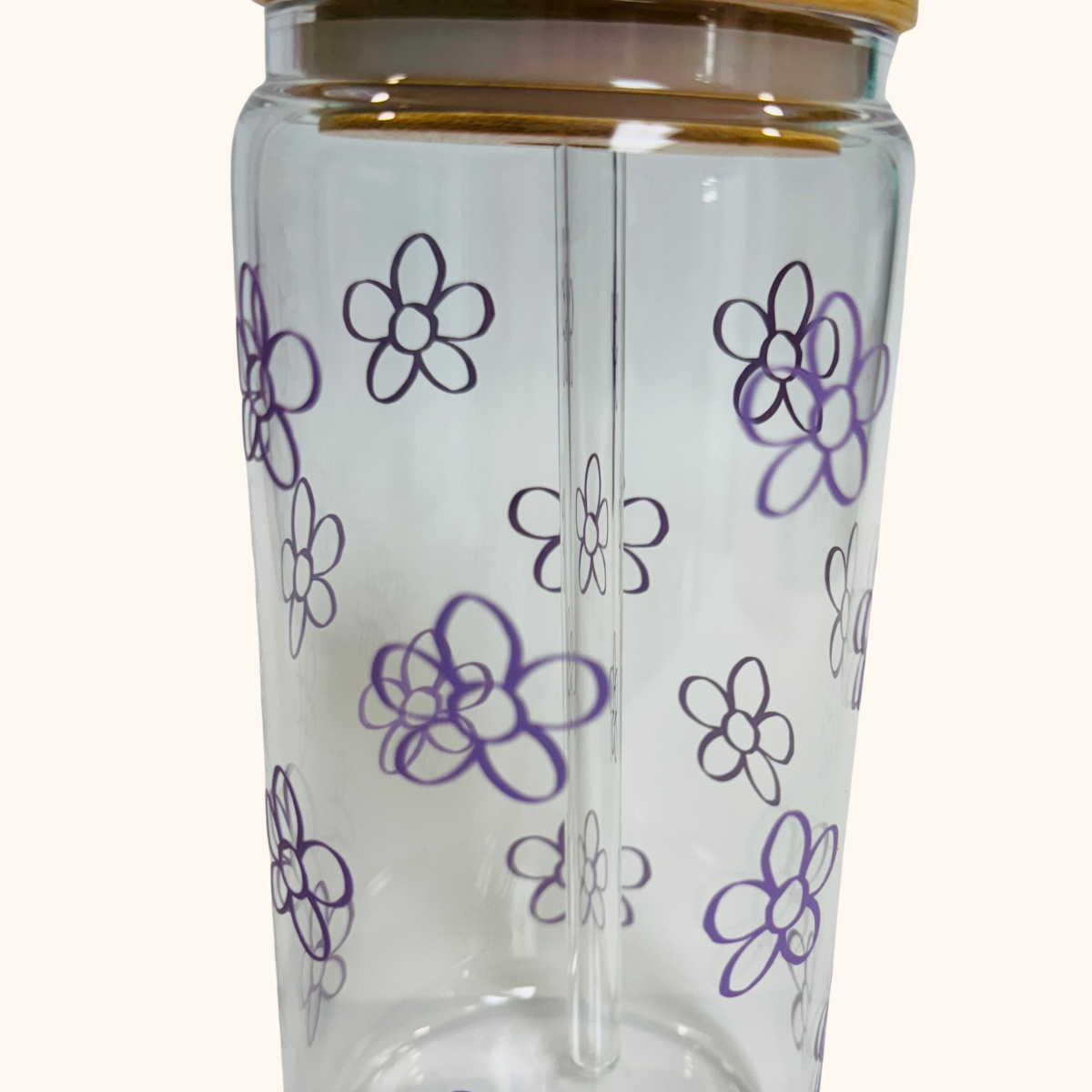 Dancing Daisy – 16 oz Glass Iced Coffee Tumbler | Floral Matcha Cup