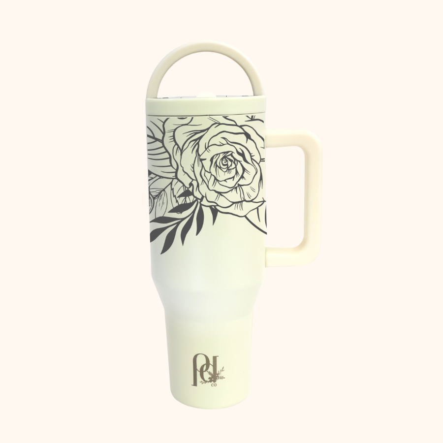 Heirloom Rose Hydra Hauler – 40 oz Laser Engraved Rose Floral Tumbler | Leakproof Dual Handle Stainless Steel Cup