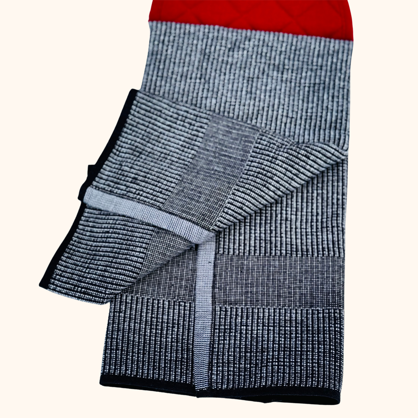 Hanging Kitchen Hand Towel Set with Button – Black and Red – Absorbent Oven Door Towel