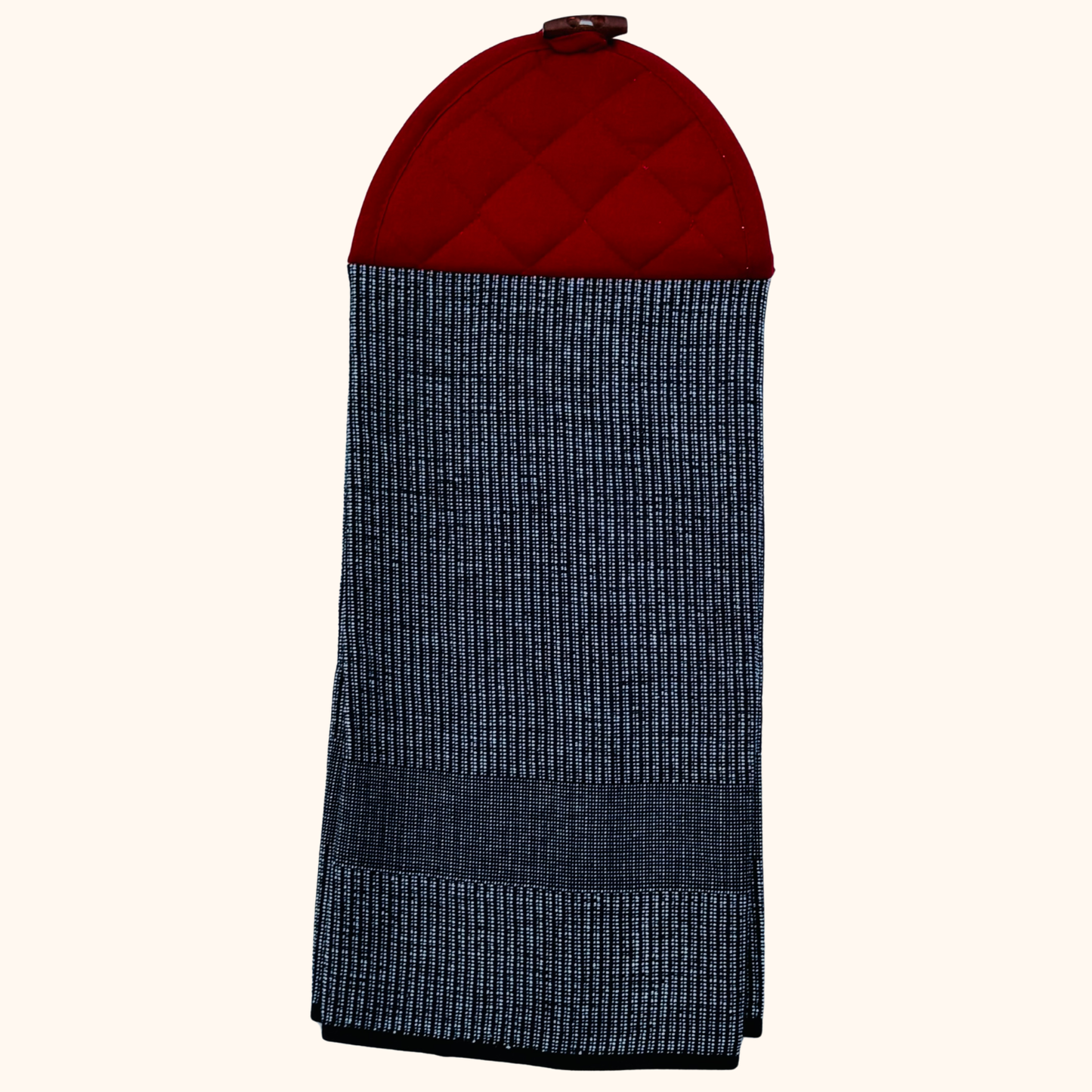 Hanging Kitchen Hand Towel Set with Button – Black and Red – Absorbent Oven Door Towel