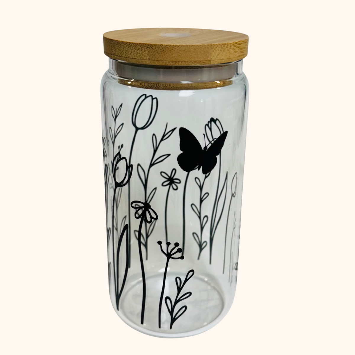 Garden Flutter – 16 oz Glass Iced Coffee Tumbler | Floral Matcha Cup