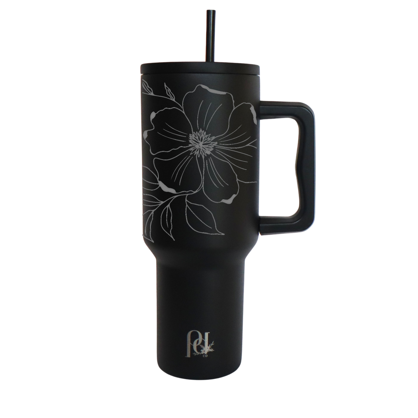 40 oz Water Tumbler Engraved Floral, Sleek Modern Large Tumbler