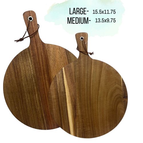 Personalized Wooden Cutting Boards, Unique Acacia Wood Round Cutting Board with Handle