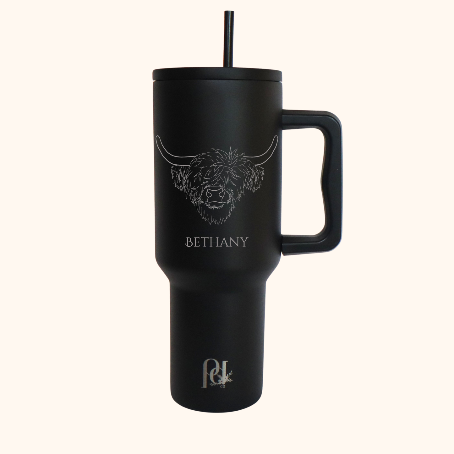 Personalized Highland Cow 40 oz Insulated Tumbler, Modern and Simple Extra Large Water Tumbler