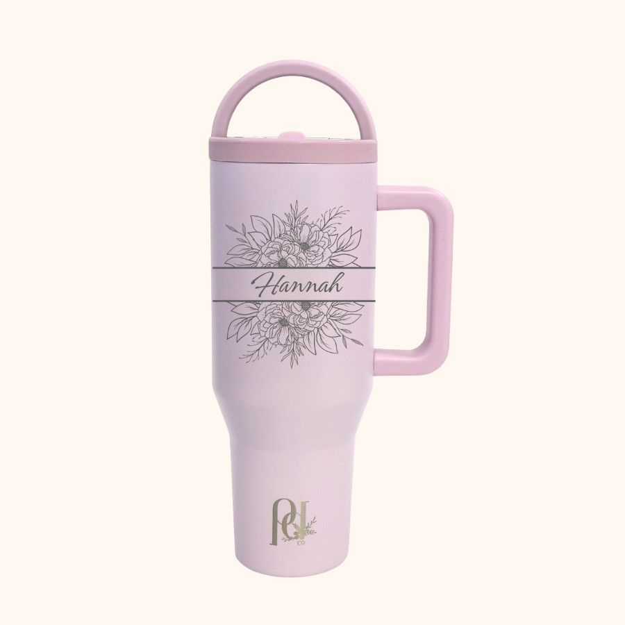 Bloom Name | Personalized Floral Hydra Hauler | 40 oz Laser Engraved Floral Tumbler with Name | Leakproof Dual Handle Water Cup