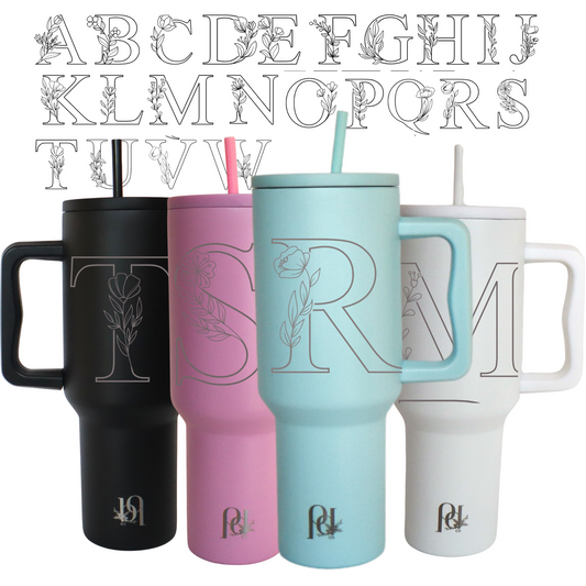 Personalized 40 oz Water Tumbler Engraved Letter, Sleek Modern Large Tumbler