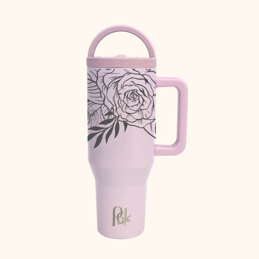 Heirloom Rose Hydra Hauler – 40 oz Laser Engraved Rose Floral Tumbler | Leakproof Dual Handle Stainless Steel Cup