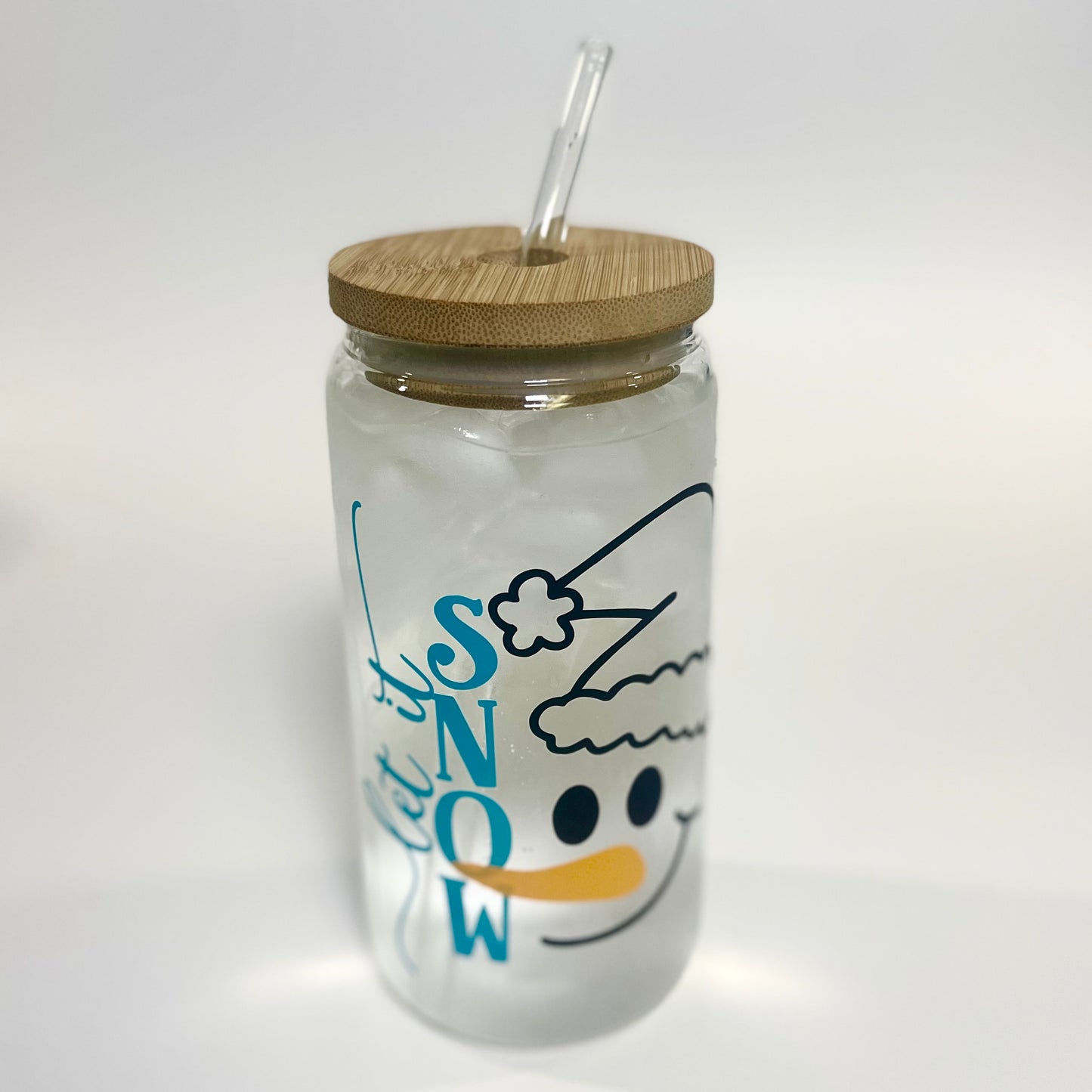 Let It Snow Color Changing 16 oz Glass Tumbler with Bamboo Lid and Glass Straw, Christmas Tumbler For Gifts