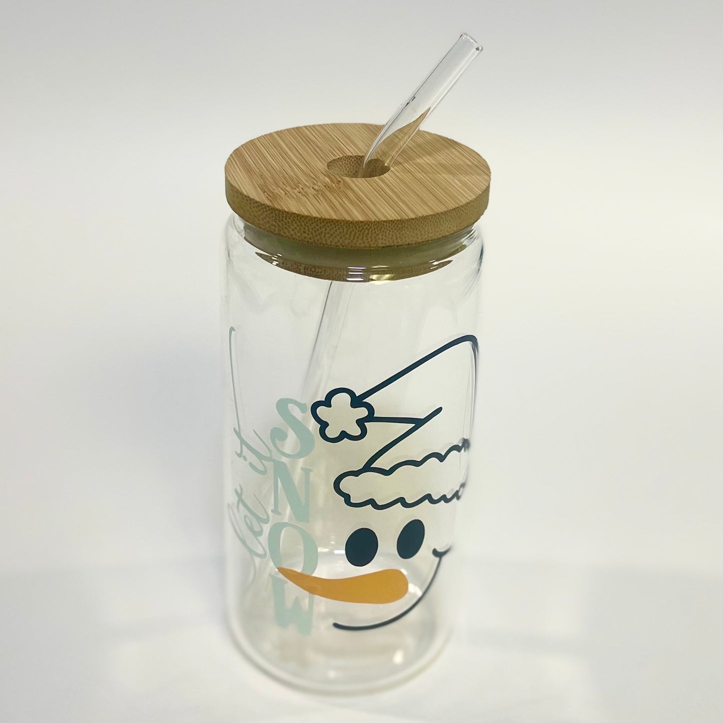 Let It Snow Color Changing 16 oz Glass Tumbler with Bamboo Lid and Glass Straw, Christmas Tumbler For Gifts