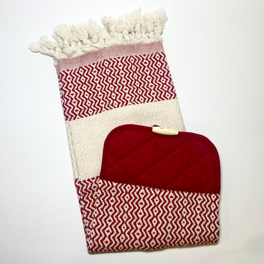 Christmas Red Turkish Towel, Hanging Kitchen Hand Towel With Fringe