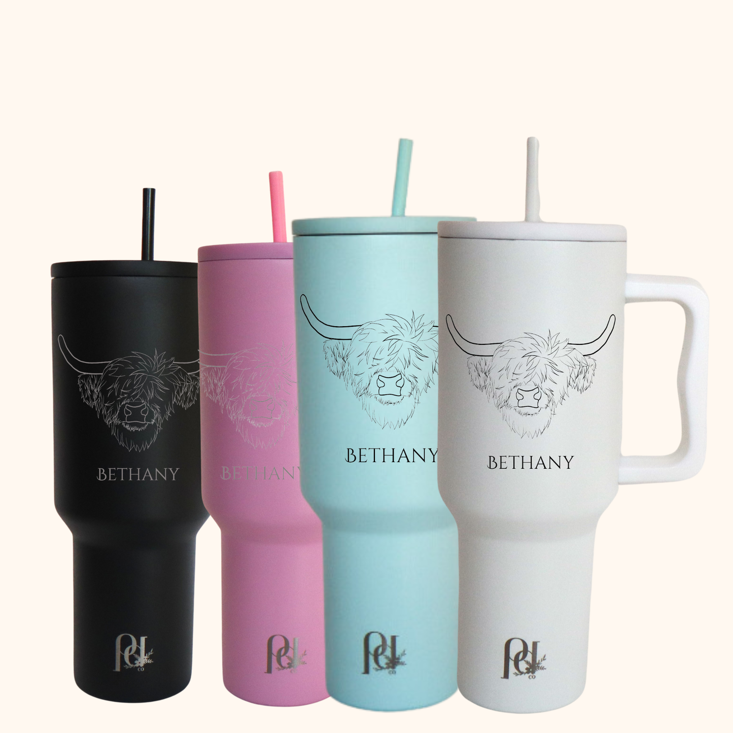 Personalized Highland Cow 40 oz Insulated Tumbler, Modern and Simple Extra Large Water Tumbler