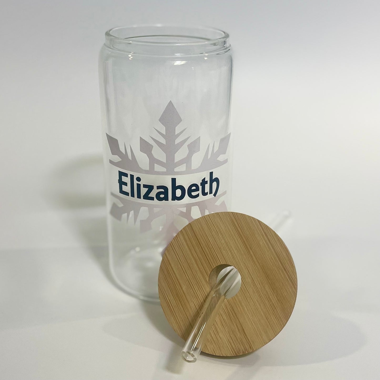 Personalized Snowflake 16 oz Glass Tumbler with Bamboo Lid and Glass Straw, Christmas Tumbler For Gifts (Copy)