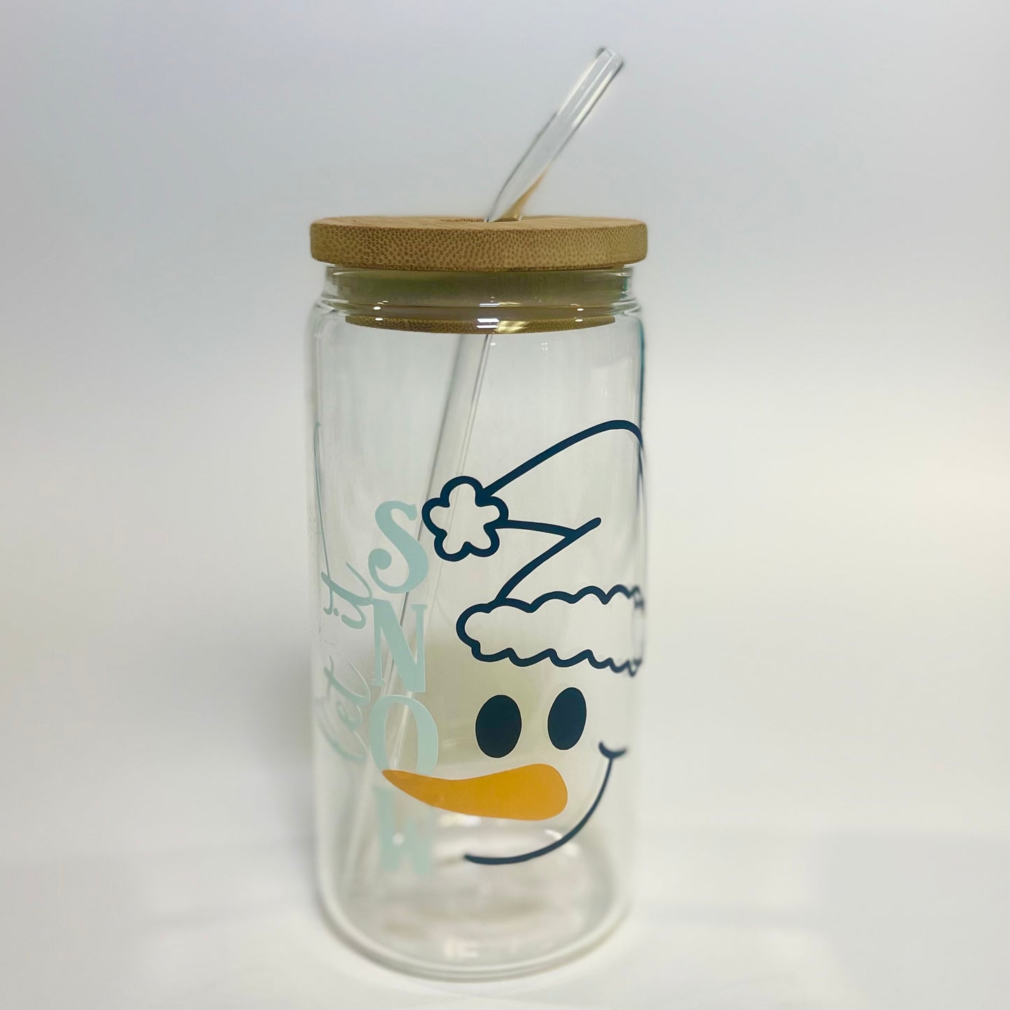 Let It Snow Color Changing 16 oz Glass Tumbler with Bamboo Lid and Glass Straw, Christmas Tumbler For Gifts