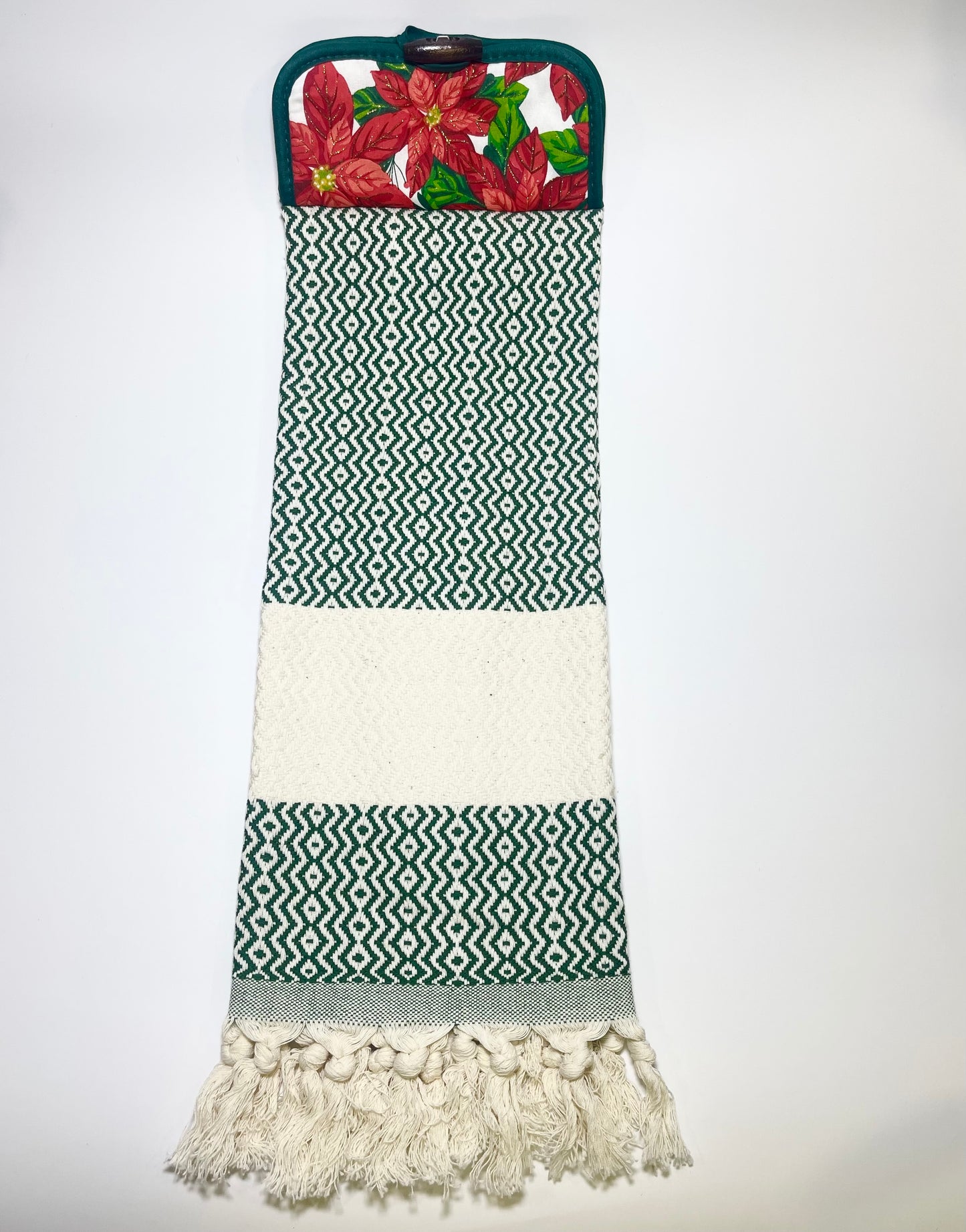 Sparkly Poinsettia Turkish Towel, Hanging Kitchen Hand Towel With Fringe