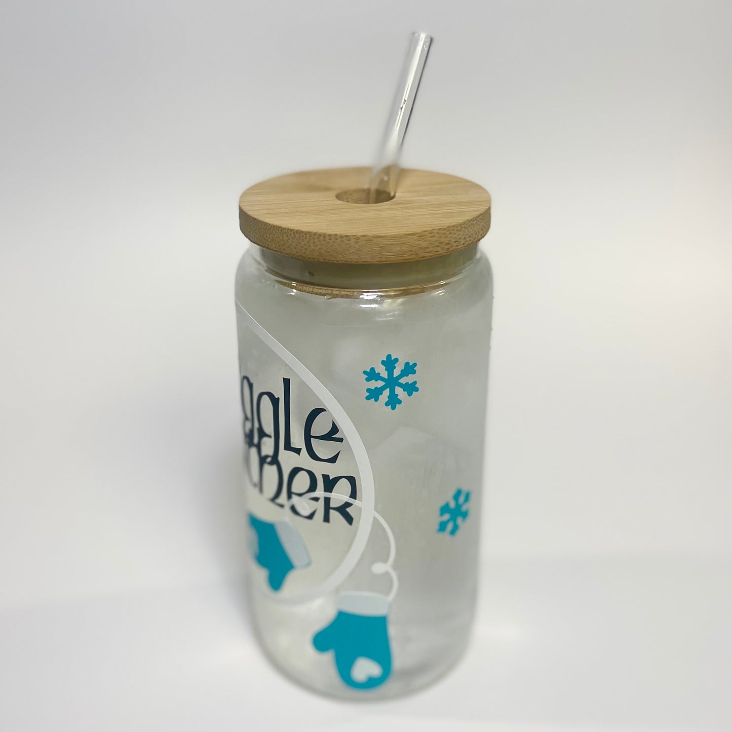 Color Changing Snuggle Weather 16 oz Glass Tumbler with Bamboo Lid and Glass Straw, Christmas Tumbler For Gifts