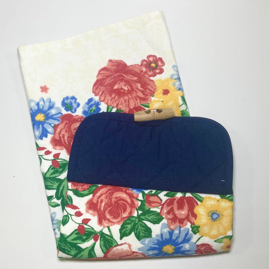 Blue and Yellow Floral Hanging Kitchen Hand Towel