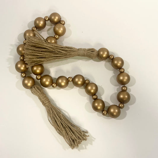 Antique Gold Wooden Bead Garland With Tassels