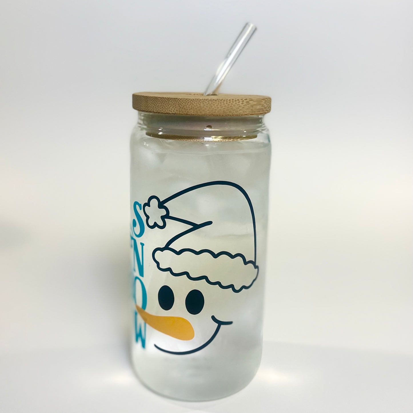 Let It Snow Color Changing 16 oz Glass Tumbler with Bamboo Lid and Glass Straw, Christmas Tumbler For Gifts