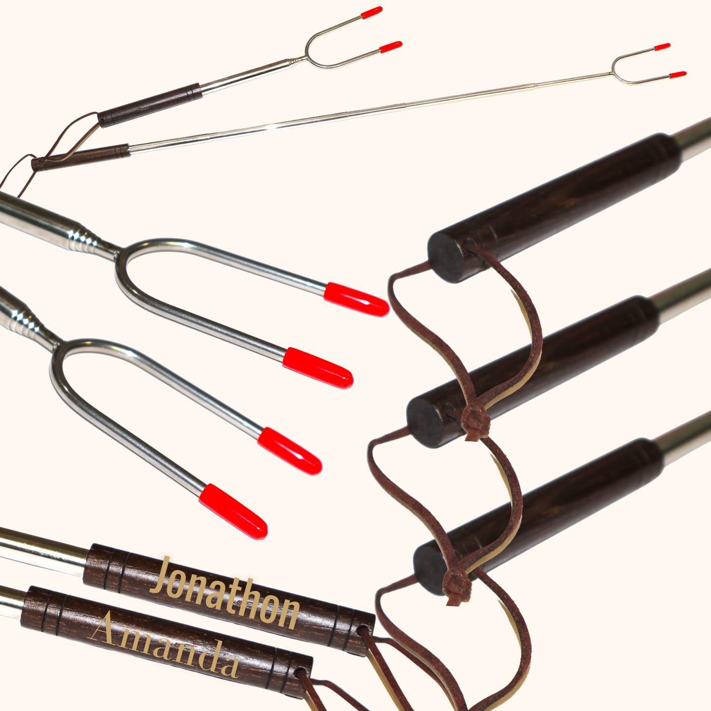 The Campfire Companion – Personalized Extendable Roasting Stick | Engraved Wooden Handle Marshmallow Stick | Custom Campfire & S’mores Gift