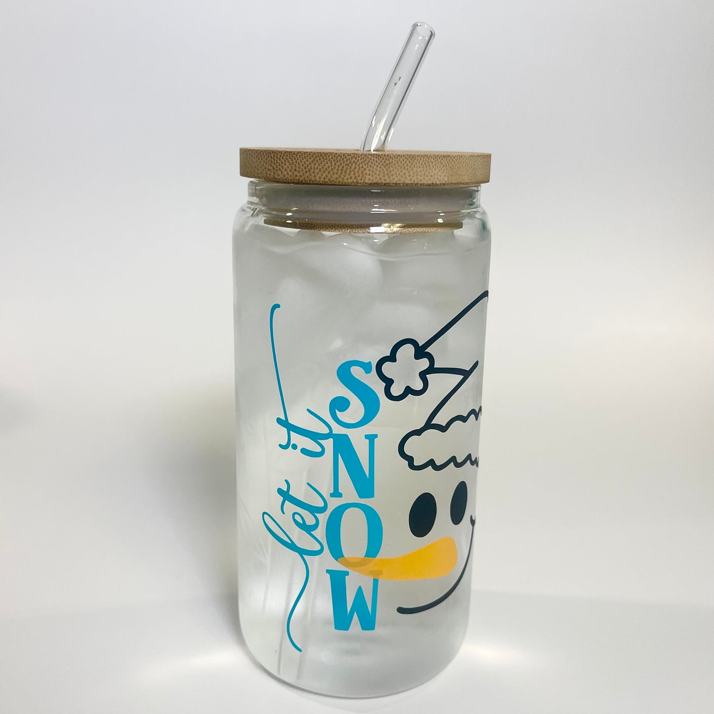 Let It Snow Color Changing 16 oz Glass Tumbler with Bamboo Lid and Glass Straw, Christmas Tumbler For Gifts