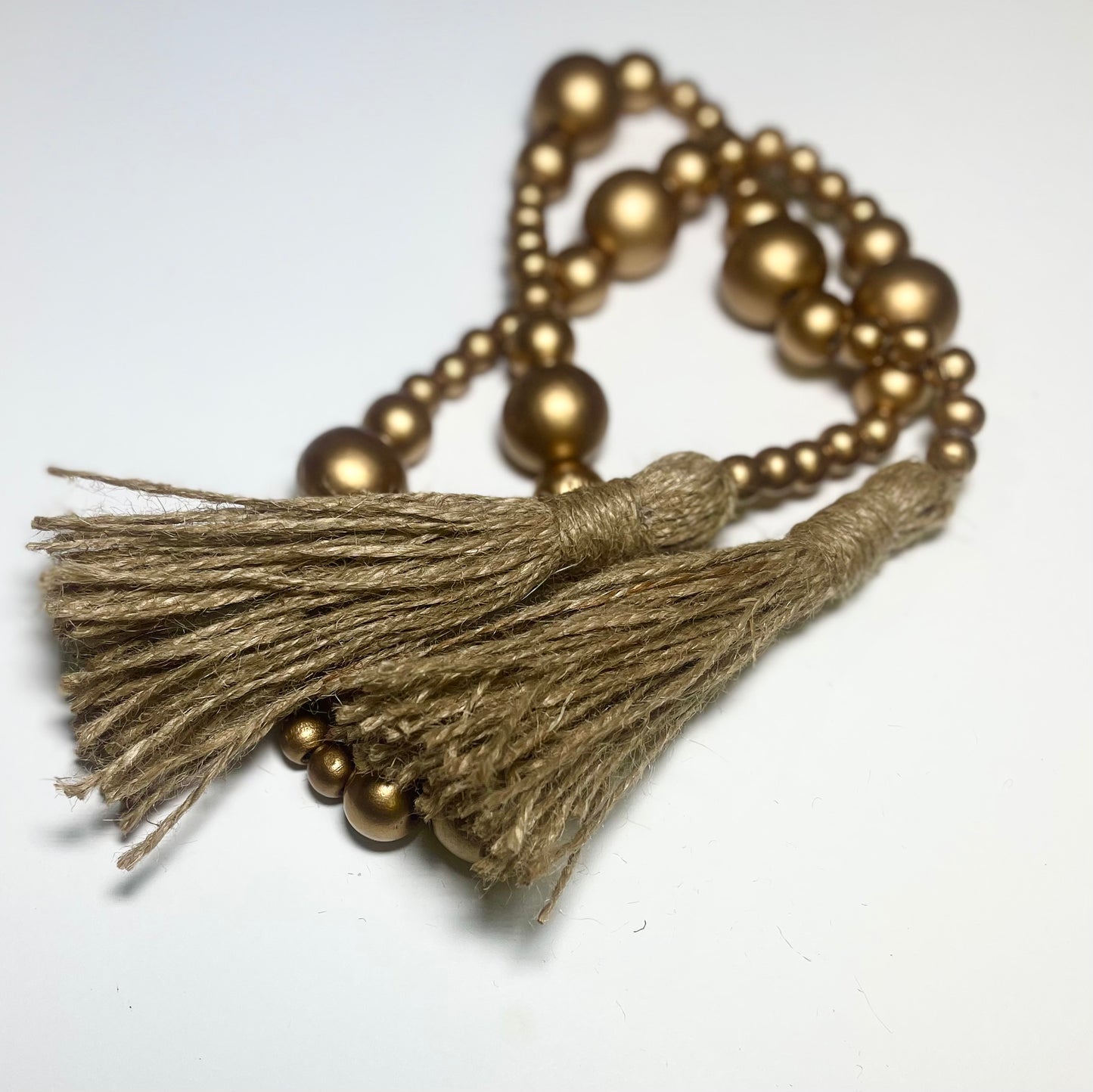 Antique Gold Wooden Bead Garland With Tassels