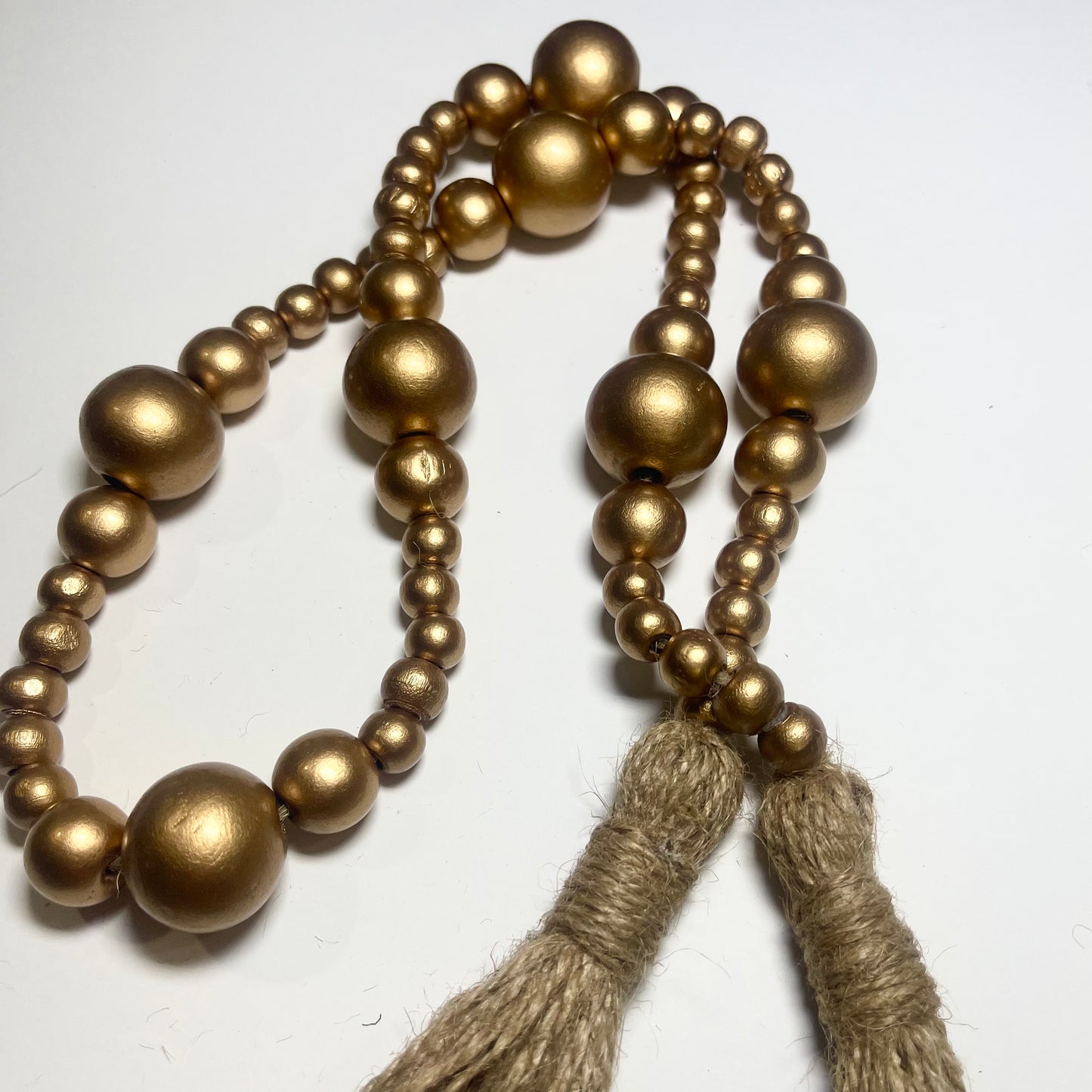 Antique Gold Wooden Bead Garland With Tassels