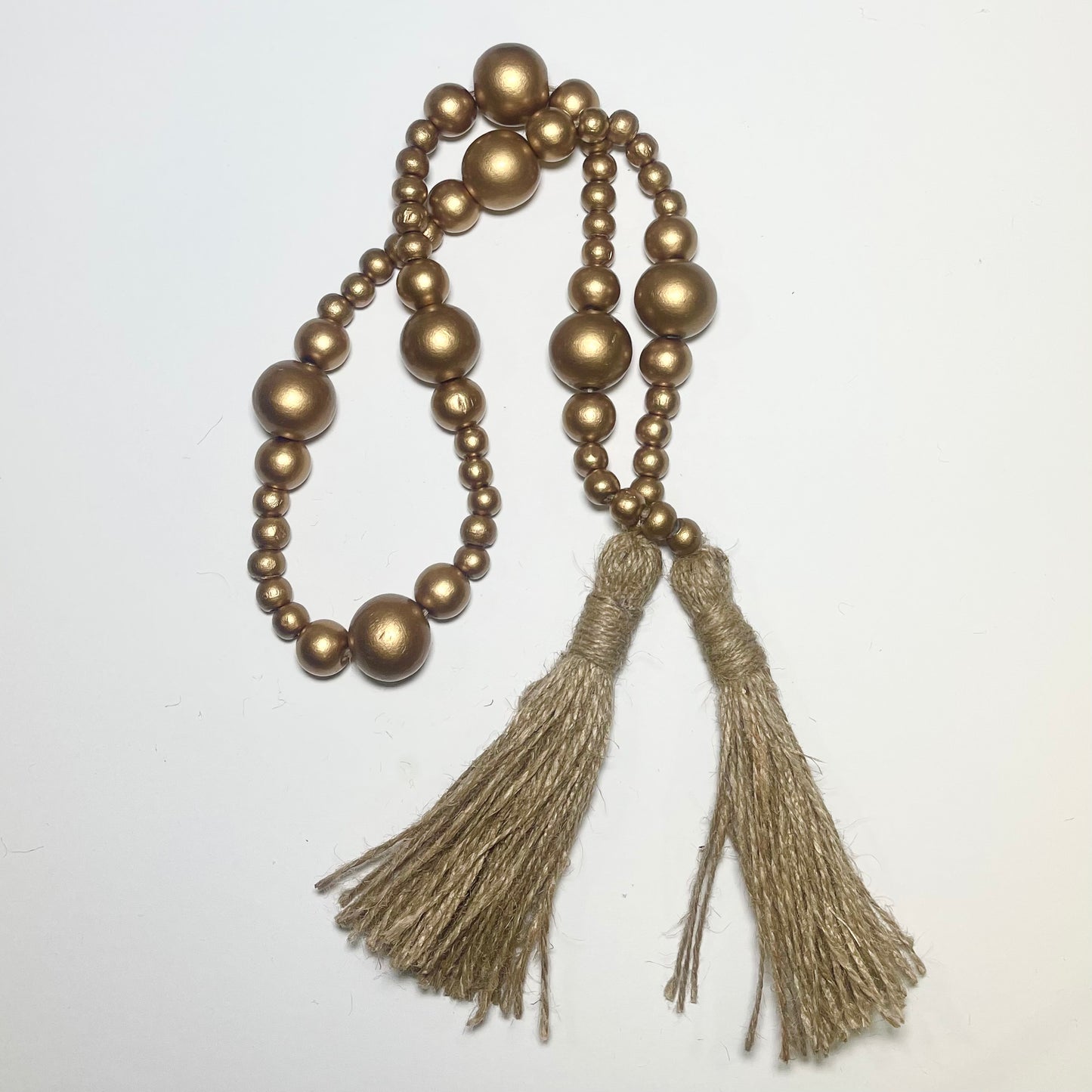 Antique Gold Wooden Bead Garland With Tassels