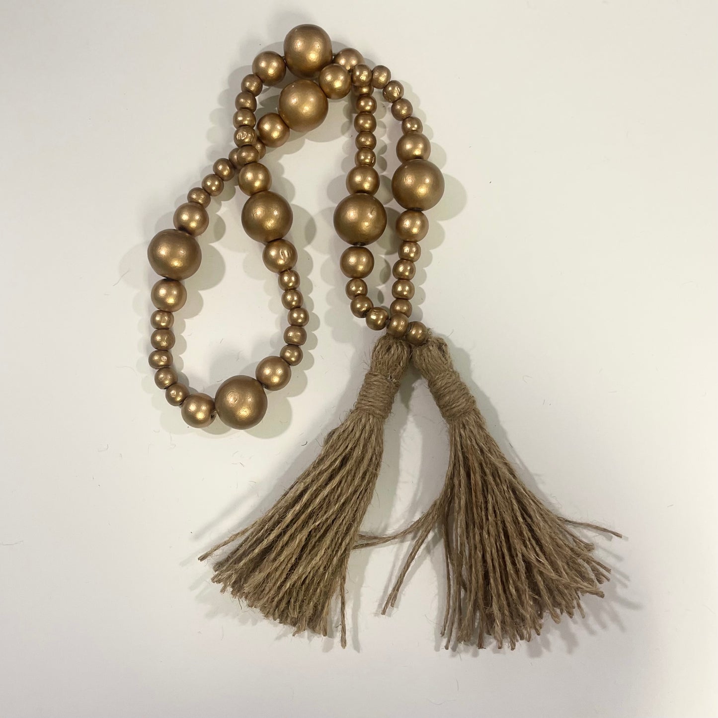 Antique Gold Wooden Bead Garland With Tassels