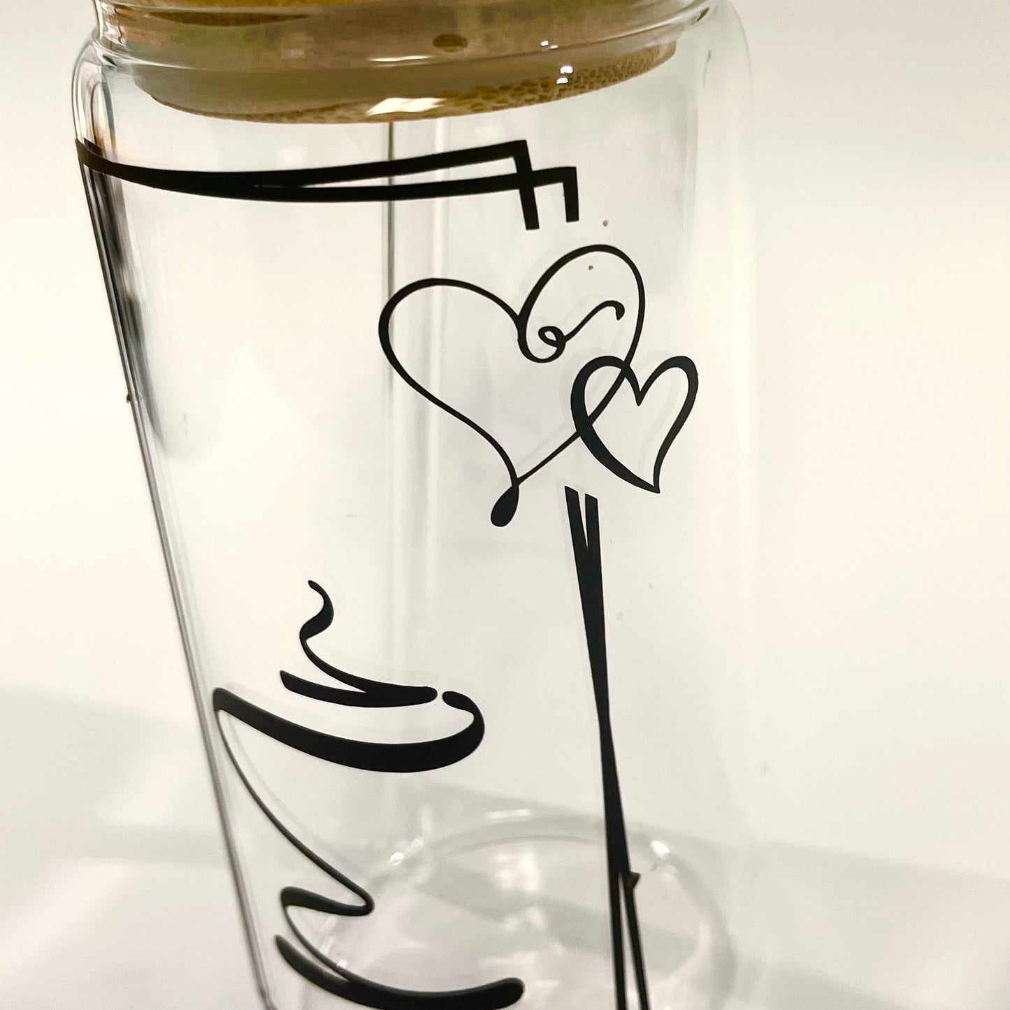 Mr & Mrs 16 oz Glass Tumbler, Bamboo Lid and Glass Straw