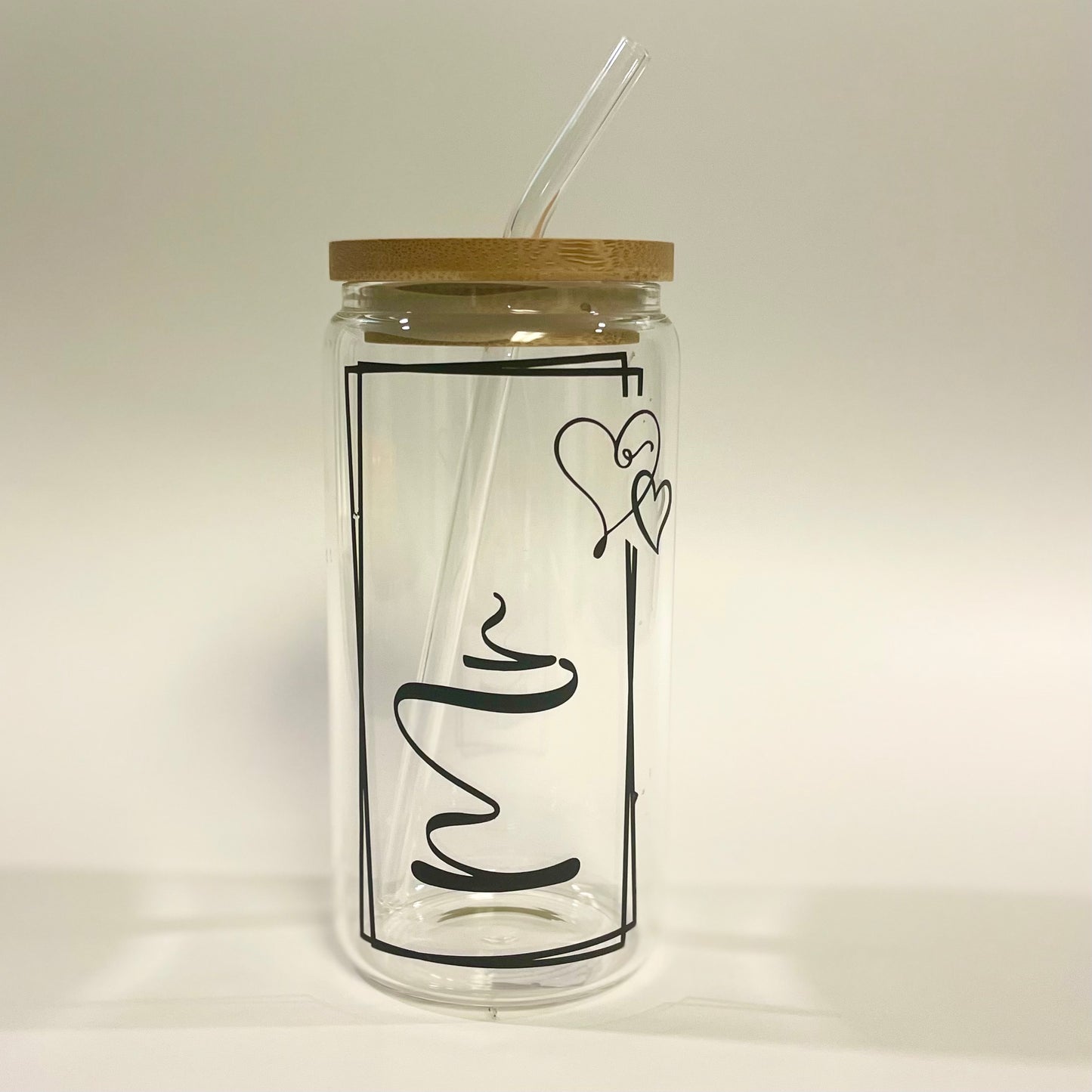 Mr & Mrs 16 oz Glass Tumbler, Bamboo Lid and Glass Straw