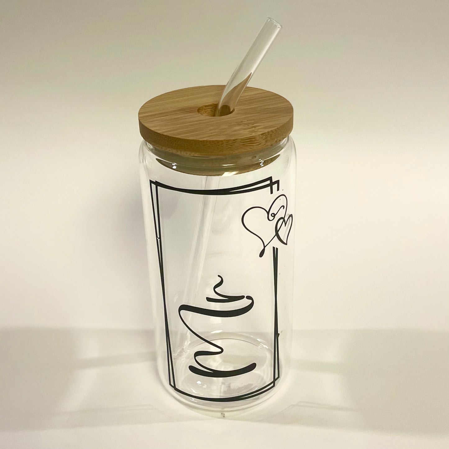 Mr & Mrs 16 oz Glass Tumbler, Bamboo Lid and Glass Straw