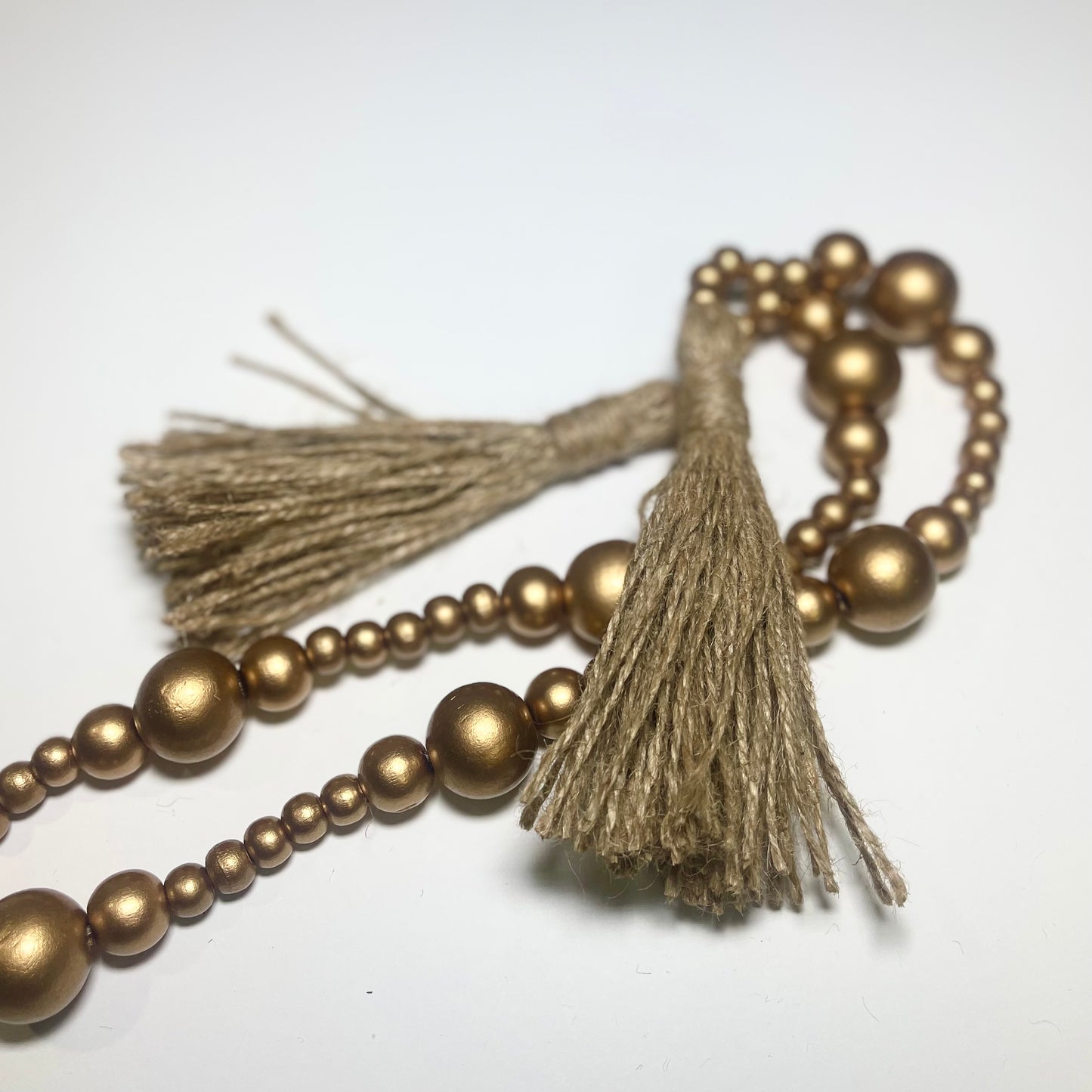 Antique Gold Wooden Bead Garland With Tassels