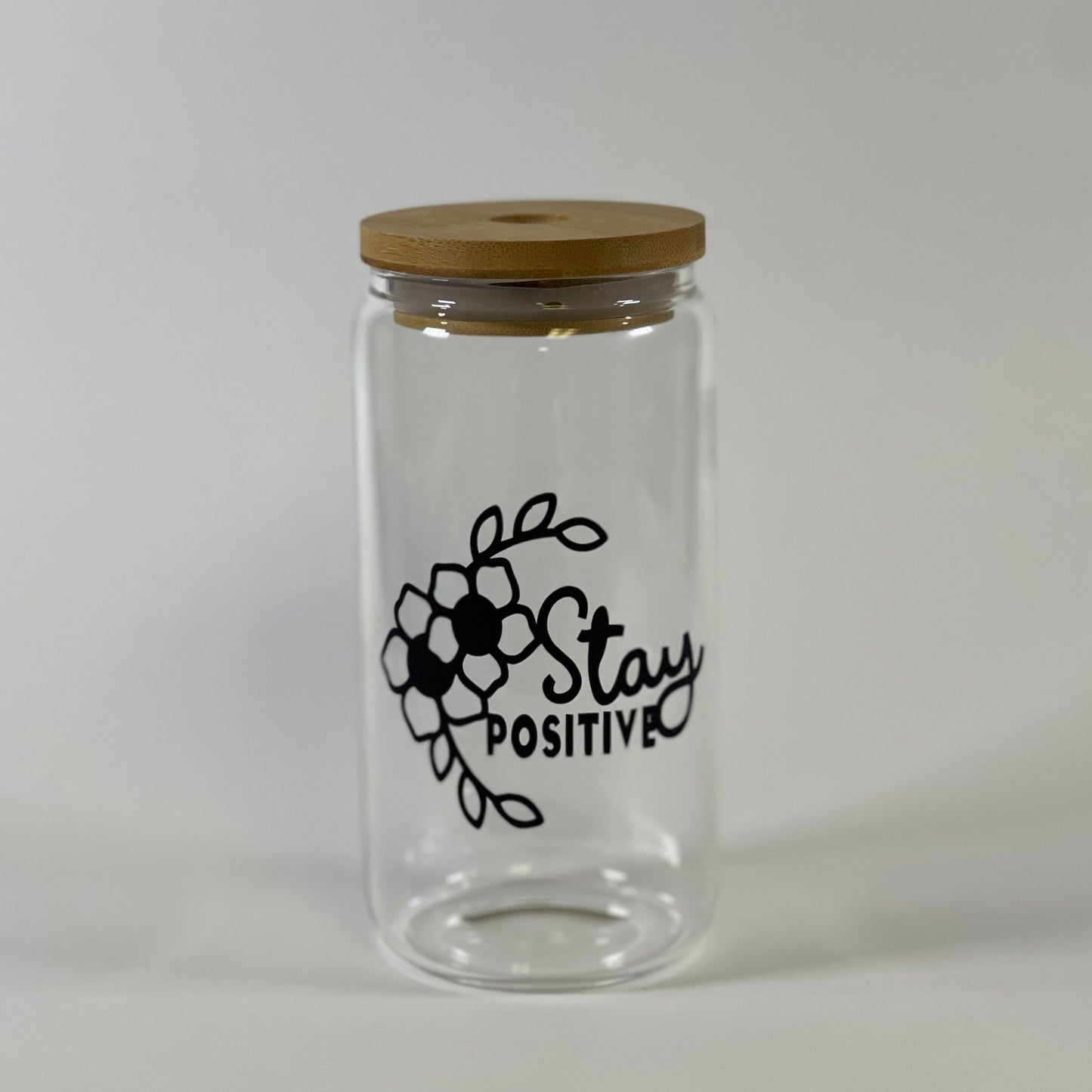 16 oz Glass Iced Coffe Tumbler, Stay Positive Design