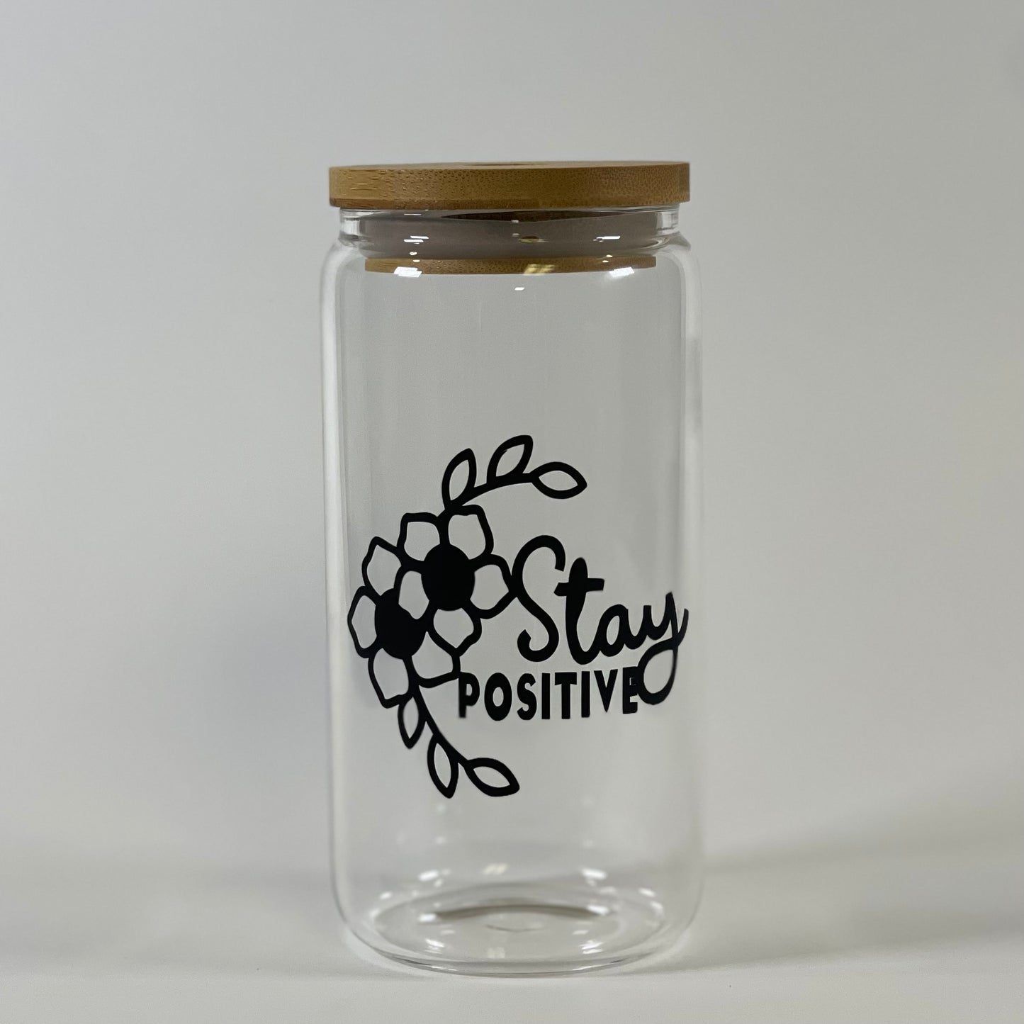 16 oz Glass Iced Coffe Tumbler, Stay Positive Design