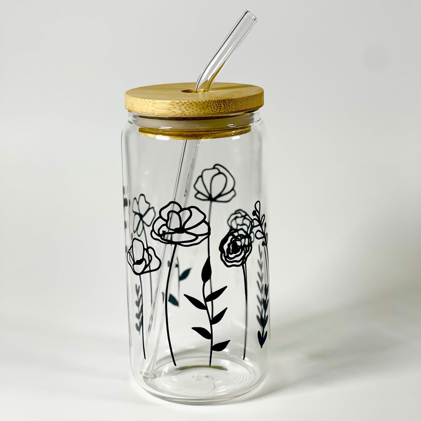 16 oz Wildflowers Tumbler with Bamboo Lid and Glass Straw