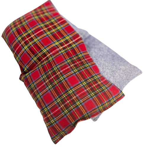 Red Plaid and Denim Rice Warmer Pack, Handmade Microwavable Heating Pad