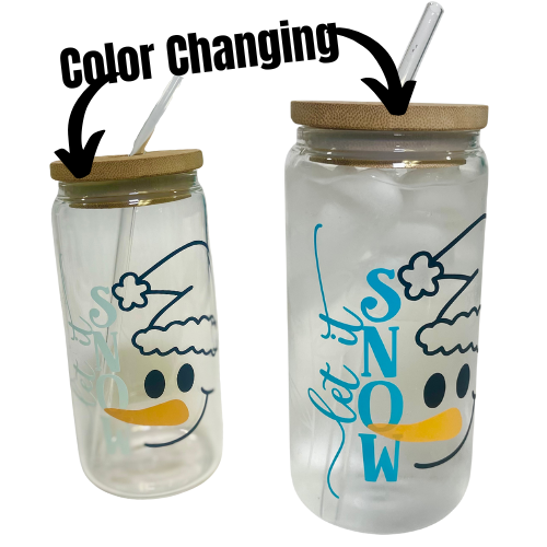 Let It Snow Color Changing 16 oz Glass Tumbler with Bamboo Lid and Glass Straw, Christmas Tumbler For Gifts